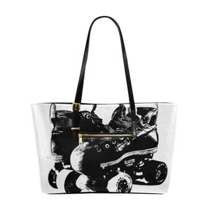 Large Derby Skates Stamp Euroamerican Tote/Shoulder Bag - Roller Derby Skates Print - Roller Girl Fashion Purse - Bluestreaks