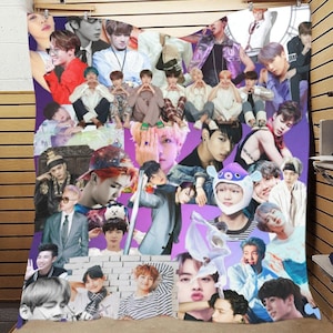 Multiple Sizes - BTS Collage Print Quilt - Bangtan Boys K-Pop Inspired Home Decor - Throw Blanket - Jin Jimin J-Hope V Suga RM JungKook