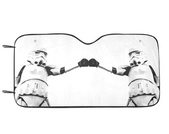 55"x30" Stormtrooper Fist Bump Car Sun Shade - Star Wars Inspired Car Accessories - White & Black - Foldable - Windshield Cover - 501st Gift