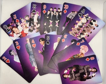 BTS Playing Cards - 54 Deck Standard Playing Cards w/ 2 Jokers - K-Pop Inspired Gifts - Games - Jin Jimin JHope JungKook Suga RM V - Purple