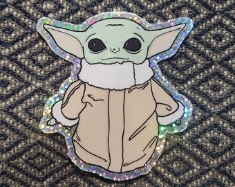 The Child Glitter Vinyl Sticker - Star Wars Inspired Sparkle Sticker - Grogu - Baby Yoda - The Mandalorian - Water Bottle or Laptop Decal