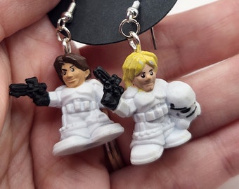 Han & Luke Stormtroopers Dangle Earrings - Star Wars Pods Figure Toy Jewelry - Geek Fashion - Upcycled Toys - Kids Adults - Skywalker
