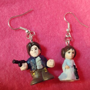 Han & Leia Dangle Earrings - Star Wars Pods Figure Toy Jewelry - Han Solo Leia Organa - Cute Couple Jewelry - Geek Fashion - Upcycled Toys