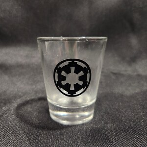 Imperial Cog Insignia 1.5 oz glass Shot Glass - Star Wars Empire Inspired Barware Glassware Drinkware - Stocking Stuffer Gift Idea