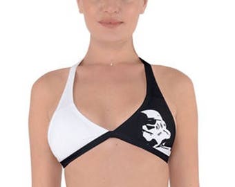 Mix & Match Stormtrooper Neckholder Bikini Top Nur - Star Wars Inspiriert Sexy Geek Mode - Schwarz und Weiß Damen Bademode - Badeanzug