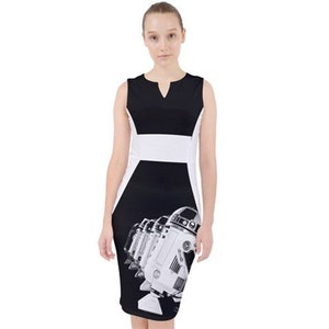 R2 & Friends Black and White Mod Midi Dress Star Wars R2-D2 Inspired Women's Fashion Geek Chic Bodycon Fit Artoo Star Wars Wedding image 1