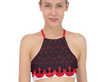 Art Deco Rebel Starbird Racer Front Bikini Top Only - Star Wars Inspired Swimsuit - Rebel Alliance Symbol Logo - Black Red & White