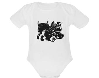 Derby Skate Stamp Baby Onesie in White 100% Organic Cotton - Baby Shower Gift for a Future Roller Girl