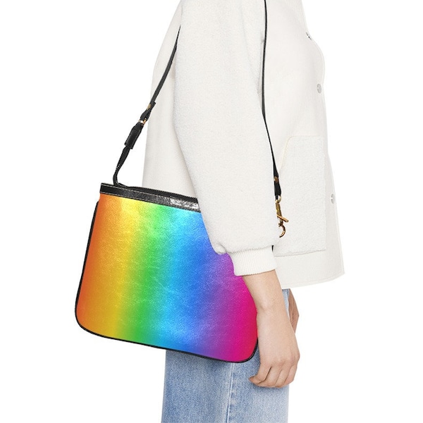 Horizontal Rainbow Small Shoulder Bag - PU Leather Handbag - Black Shoulder Strap Purse - Hand Bag - Pride - Colorful - Accessoires de mode