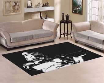 3 Sizes - Black & White Stormtrooper Area Rug - Star Wars Inspired Home Decor - College Dorm - Nerd Cave - Fan Gift - 501st - Personalize