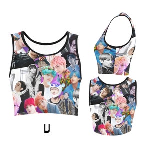 7 Options - BTS Bias Member Collage Crop Top - K-Pop Inspired Women&#39;s Fashion - ARMY - Jin Jimin Jungkook V RM Suga J-Hope - Purple - Shirt
