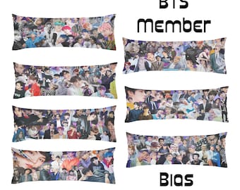 Two Sided Design BTS Individual Bias Member Collages 54" x 20" Zippered Body Pillow Case - Cover Only - Jin Jimin JHOPE Jungkook RM V Suga