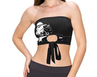 Storm Patrol Damen Krawatte Bandeau Top - Star Wars Stormtrooper inspirierte Damenmode - Geek Girl Fashion Tube Top - Crop Top - Schwarz Weiß