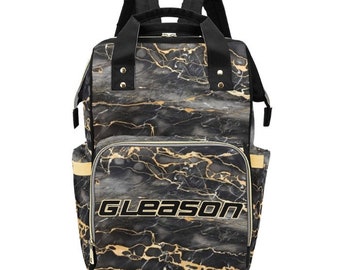 Can Personalize - Black & Gold Marble Print Multi-Function Diaper Bag Backpack - Custom Text - Baby Shower Gift Idea - Organization