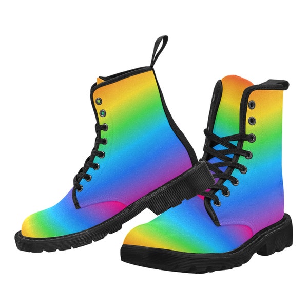 Botas de combate con cordones Rainbow Ombre para mujer - Calzado de moda colorido - Orgullo - Suelas de goma negro - Bota de lona