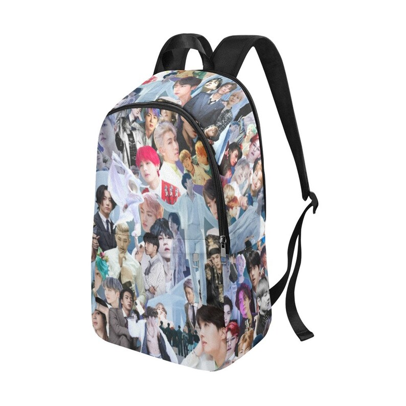 Gray BTS Collage Print Fabric Backpack - K-pop Inspired School ...