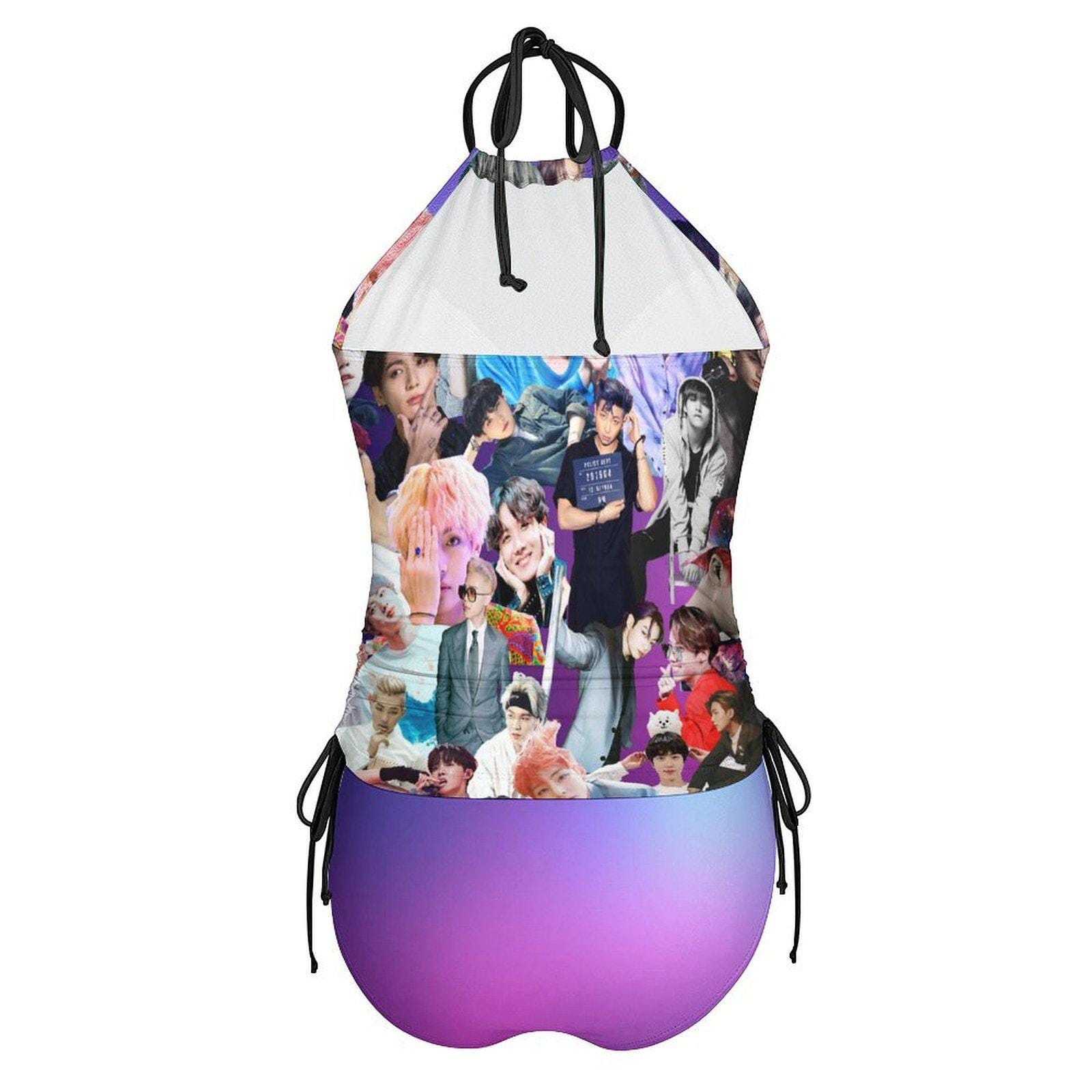 Purple BTS Collage Halter Tankini Two Piece Swimsuit Set - K-pop