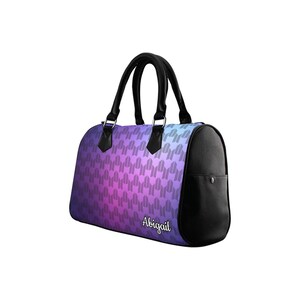 Can Personalize BTS & ARMY Symbols Barrel Style Boston Handbag K-Pop Inspired Fashion Top Handle Purse Hand Bag Purple Add Name image 3