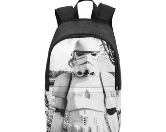 Personalized Option Stormtrooper B&W Photo Fabric Backpack - Star Wars Empire Inspired Fashion Accessories - Add Name or Text Storm Trooper