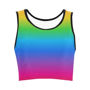 Ombre Rainbow Crop Top - Black Trim - Sleeveless Shirt - Pride Fashion - Colorful - Summer