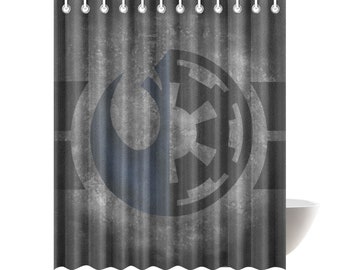 9 tamaños disponibles - Opción personalizada - Cortina de ducha de tela Galactic Duality - Decoración de baño inspirada en Star Wars - Negro, gris y azul