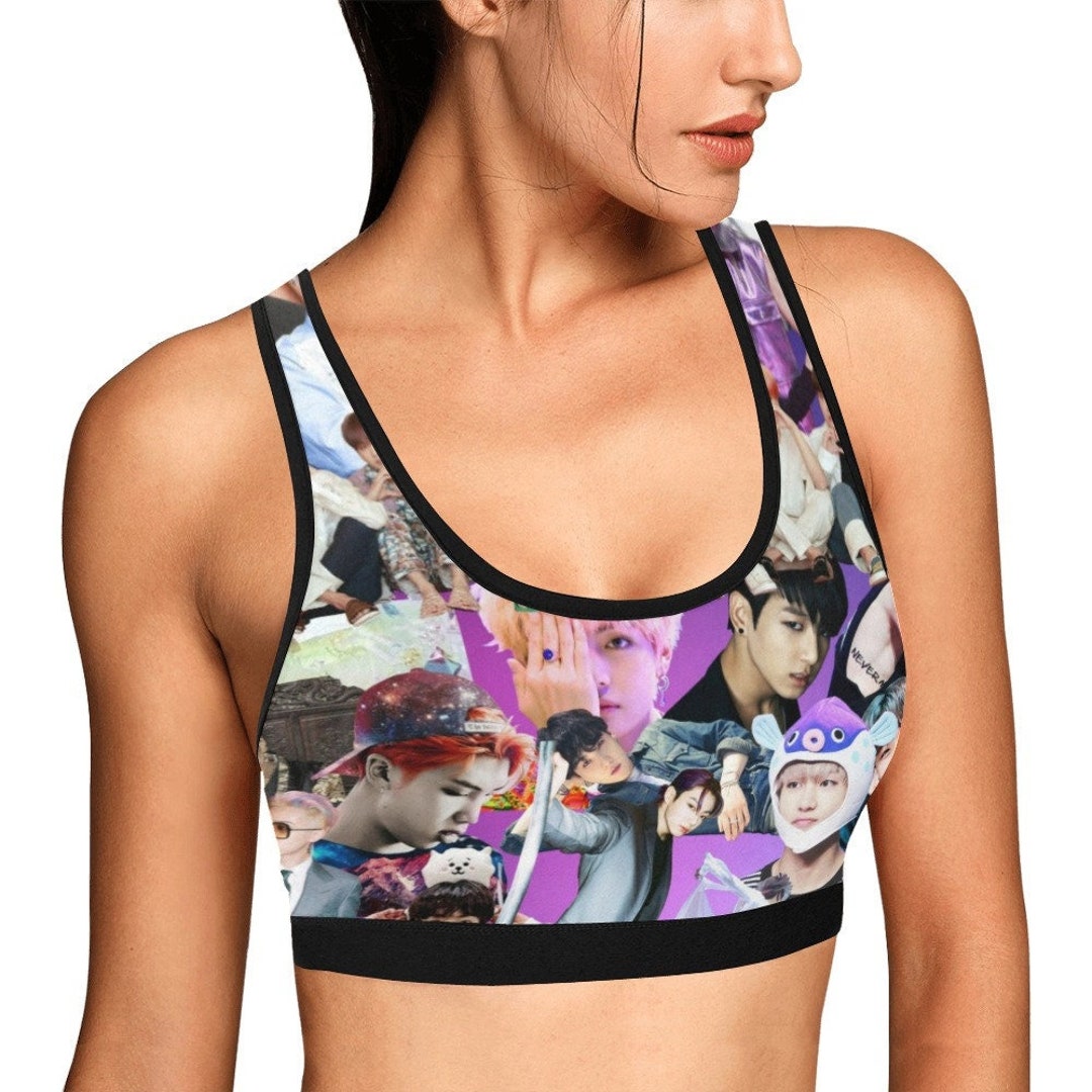 BTS Collage Print Sports Bra Top K-pop Inspired Fashion Active Wear  Compression Running Cycling Gym Wear Purple Black -  Canada