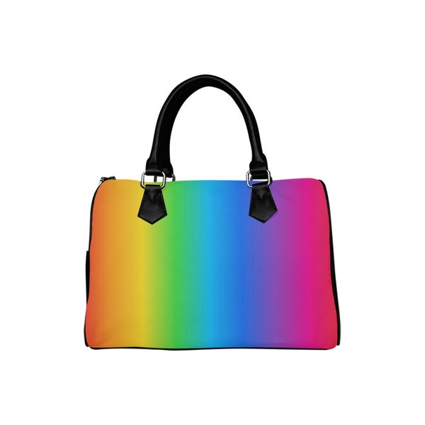 Sac à main Horizontal Rainbow Gradient Barrel Style Boston - Sac à main Top Handle - Grand sac à main en cuir - Coloré - Gay Pride - Ombre - LGBTQ+