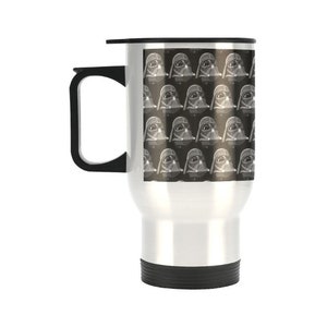 Can Personalize Vader Helmet Print 14 oz Metal Travel Mug w/ Silver Finish Star Wars Inspired Gift Idea Coffee Insulated Handle image 4