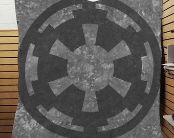 Multiple Sizes - Imperial Cog on Gray Quilt - Star Wars Empire Inspired Home Decor - Nerd Cave - Blanket - Gray Black White Backing
