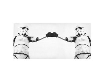 Fist Bump Stormtroopers 7' x 3'3" Area Rug - Star Wars Inspired Home Decor - Dorm - Nerd Cave - White and Black - Hall - Entry - Theme Room