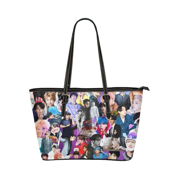 BTS Collage Leather Tote Bag W/ Black Trim - Shoulder Bags