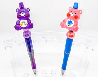 Translucent Care Bears Inspired Beaded Ballpoint Pens - 80's Kid Office Coworker School Gift - Care Bear Acrylic Figure Beads