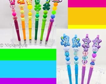 Długopisy kulkowe z koralikami Care Bears Extra Tall - długopisy z koralikami, silikonowe koraliki i plastikowy długopis - prezent dla dziecka w biurze i szkole z lat 80. - Care Bear
