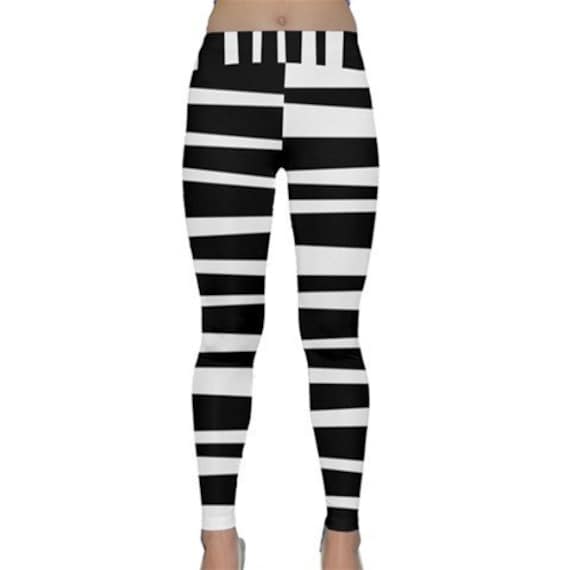 Black White Stripe Yoga Leggings Asymmetrical Stripes Women s