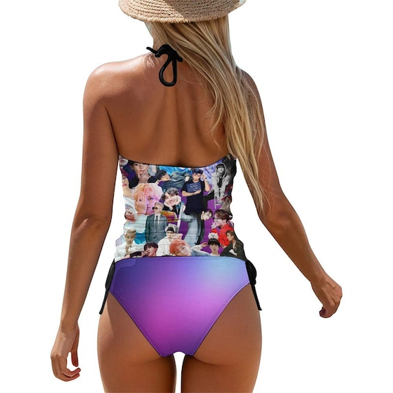 Purple BTS Collage Halter Tankini Two Piece Swimsuit Set - K-pop
