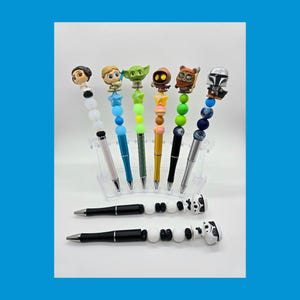 Galactic Heroes Beaded Ballpoint Pens - Star Wars Inspired Character Beadable Ballpoint Pens - Silicone and Acrylic Beads, Plastic Pen