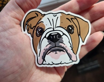 English Bulldog Puppy Face 3" Vinyl Sticker - Dog Lover Parent Mom Dad - Water Bottle or Laptop Decal - Water-Resistant