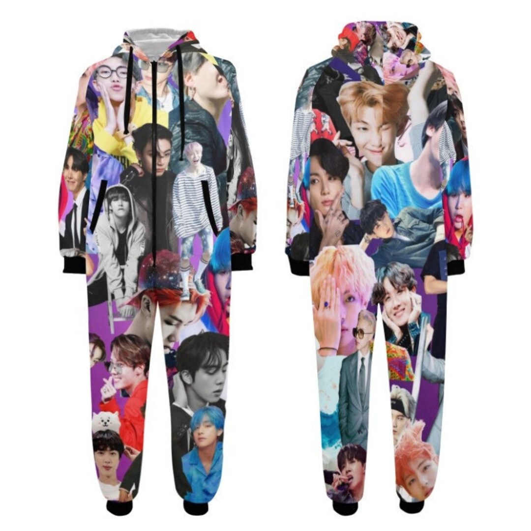 Purple BTS Collage Unisex Adult One Piece Onesie Pajamas - K