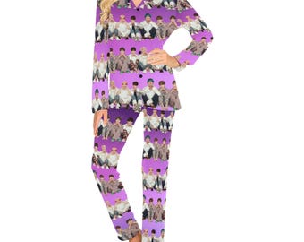 BTS im Pyjama an deinem Pyjama! Damen Loungewear Set mit Knöpfen - Nachtwäsche PJ's Lounge Sleep - Langarmtop & Hose - K-Pop inspiriert