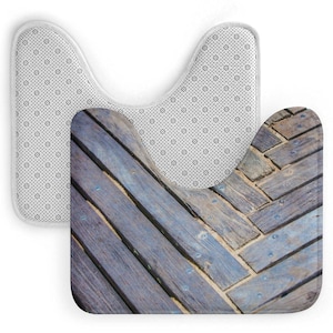 Coney Island Beach Boardwalk Bathroom Floor Mat - Toilet Rug - Hampton's Coastal Style Bathroom Home Decor Theme - Rustic Wood Print