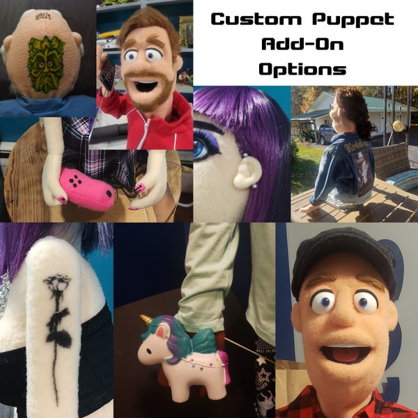 Add-On Options for Custom Puppets (Does Not Include Price of Puppet) - Hand and Rod Puppet - Puppet Accessories Clothes Tattoos Piercings