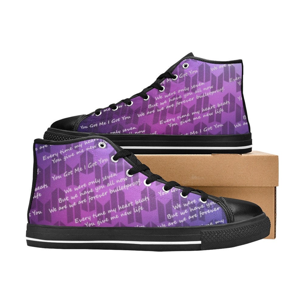 Women s BTS Lyrics Print Classic High Top Sneakers White or Black