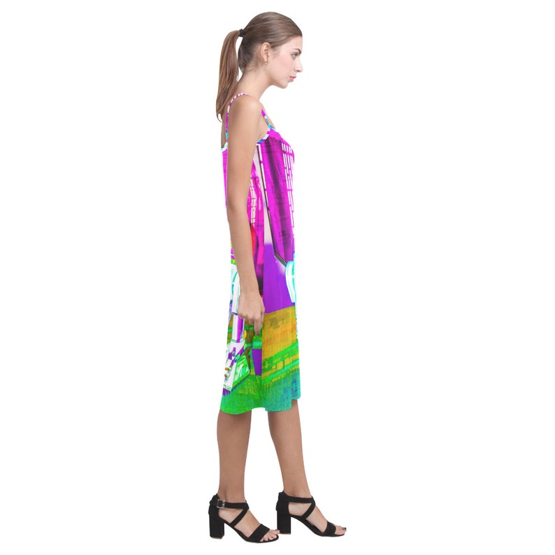 Star Wars Inspired Fashion Sleeveless R2-D2 Geek Girl Artoo Detoo Rainbow Droid Alcestis Slip Dress Neon Spaghetti Strap