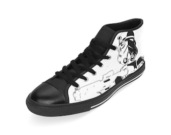 Zapatos de lona de caña alta blancos y negros blancos y negros Sketchy Trooper Classic - 501st Stormtrooper Star Wars Inspired Footwear - Skater Style Sneakers