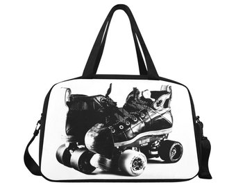 Skate Stamp Fitness Handbag - Roller Derby Skates - Roller Girl - Roller Skating - Gym Travel Skate Bag - Shoe Compartment - Personalize