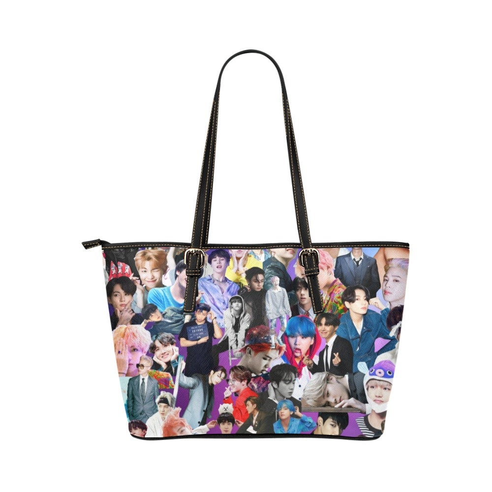 BTS Collage Leather Tote Bag W/ Black Trim - Shoulder Bags