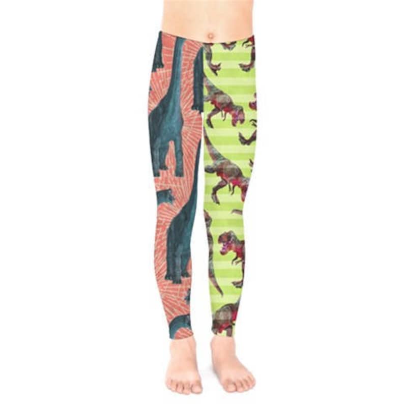 Sizes 2T Dance T-Rex Girl/'s Jester-Style Dinosaur Leggings Junior Roller Derby 18 Kid/'s Leggings -Pink /& Yellow Brachiosaur vs