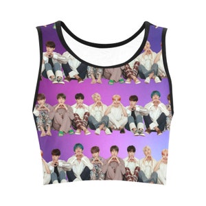 BTS Stripes Crop Top - K-Pop Inspired Women&#39;s Fashion - Bangtan - ARMY - Jin Jimin Jungkook V RM Suga J-Hope - Purple - Kpop Fan Girl Shirt