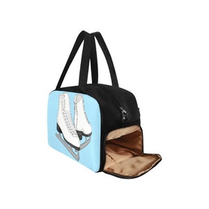 Schlittschuhe Illustration auf Blau Fitness Handtasche - Schlittschuhe - Eiskunstlauf - Turnbeutel - Schuhfach - Personalisieren
