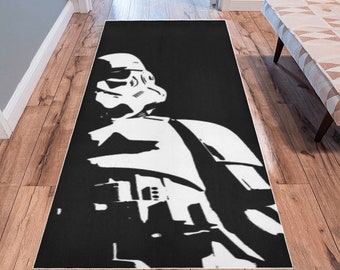 Tall Dark & Stormy 7' x 3'3" Area Rug - Star Wars Inspired Stormtrooper Home Decor - Dorm - Nerd Cave - Black and White - Hall - Entry